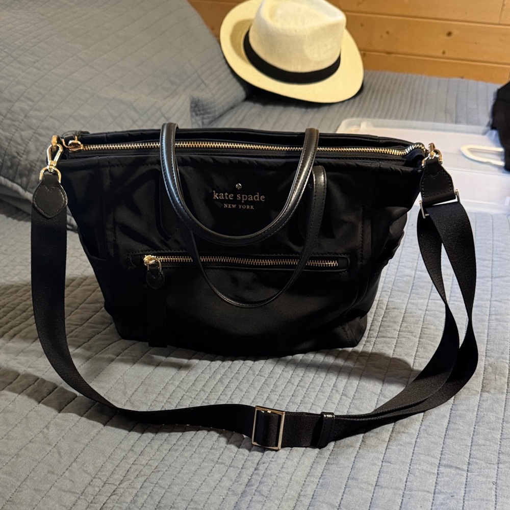 kate spade Black Nylon Shoulder Tote with Gold Hardware